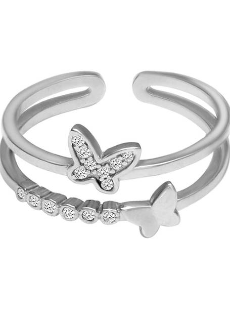 Sterling Silver Layered Butterfly adjustable ring for women with 925 stamped Sterling Silver Cubic Zirconia Rhodium Plated Ring