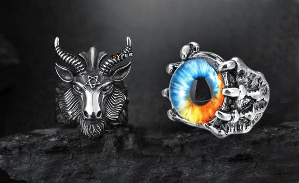 Stylish Ring for Men and women, Goat and Dragon Ring Daily/Work Wear RIng Stainless Steel Silver Plated Ring Set
