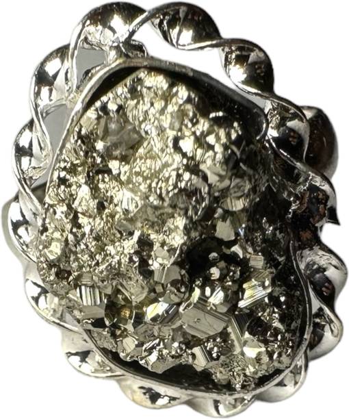 Oorjas Pyrite With Authenticity Certificate Money Magnet Stainless Steel Crystal Ring