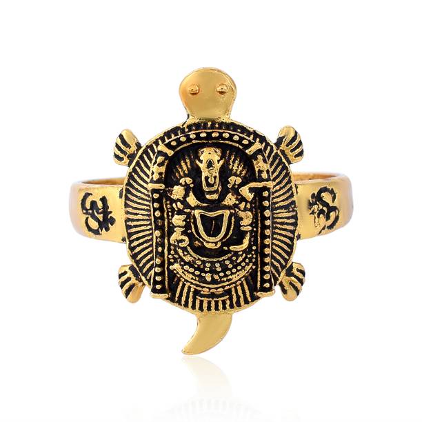 Golden Brass Antique Finish Lord Tirupathi Balaji Venkateswara Tortoise Ring Brass Gold Plated Ring