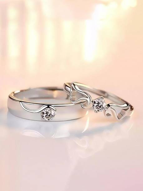 Adjustable Couple Rings Combo Lovers American Diamond Valentine Gift Men & Women Stainless Steel, Brass, Stone, Metal, Copper Cubic Zirconia, Crystal, Diamond Silver, Rhodium Plated Ring
