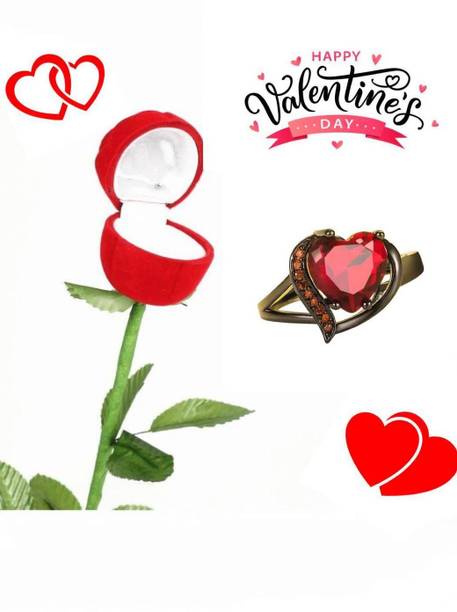IGA COLLECTION Valentine Fashionable Latest Propose Rose With Rings For Girls & Women Crystal Cubic Zirconia Titanium Plated Ring