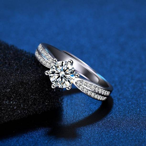 Stainless Steel Swarovski Zirconia Silver Plated Ring