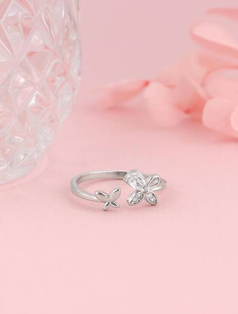 925 Silver Dazzling Butterfly Ring for Women Sterling Silver Zircon Rhodium Plated Ring