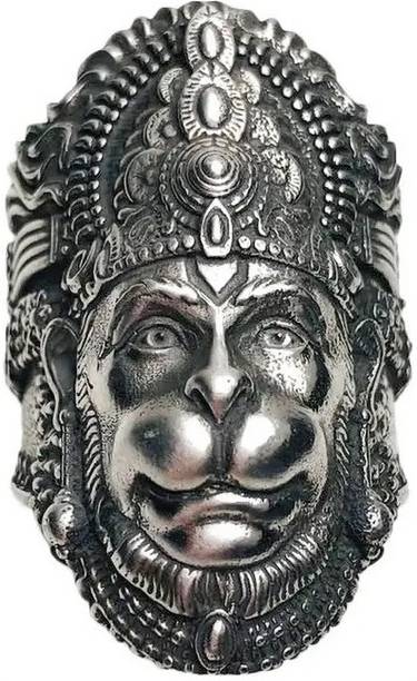 Silver Shri Bajrangbali Sankat Mochan Hanuman Ji Head Thumb Finger/Knuckle Ring Metal Ring