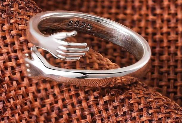 omaya jewels LOVE HUGGING HAND Adjustable ring, free size unisex ring,love couple ring Stainless Steel Ring