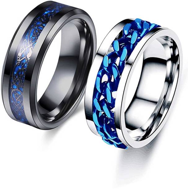 MEENAZ Rings for men boy girls gents boyfriend thumb band blue finger ring combo Alloy, Steel, Metal, Tungsten, Sterling Silver Rhodium, Titanium, Black Silver Plated Ring