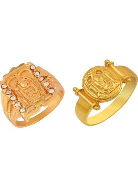 Gold Plated Brass, Lord Tirupati Balaji, Hanuman Ji, Bajrang Bali Design, Free Size, Finger Ring for Men and Women Brass Gold Plated Ring