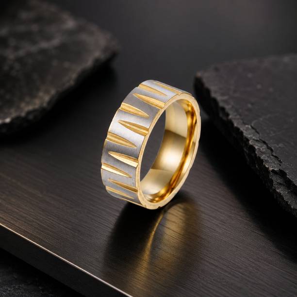 Jewelgenics Stainless Steel V-Pattern Finger Ring For Men Alloy Gold Plated Ring