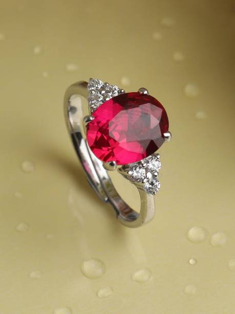 BELWICK Silver Plated Red Diamond Ring For Woman Brass Diamond Silver Plated Ring