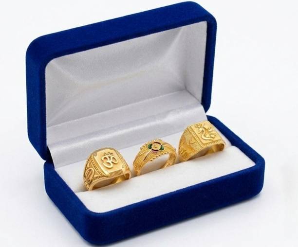 SRgreats Pack of 3 Om Symbol Ring & Peacock Symbol Men Women Ring Gold Plated Brass Gold Plated Ring