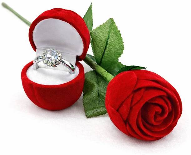 Sihn Valentine Day Ring With Beautiful Red Rose Box Gift for Girlfriend Alloy Platinum Plated Ring