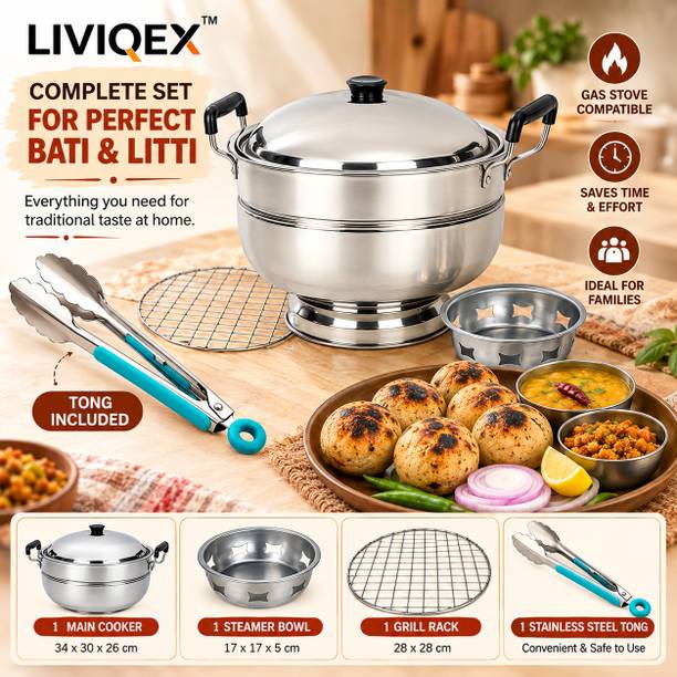 LIVIQEX Stainless Steel Bati Roaster Grill Cooker | Bati & Litti Maker 5 kg Roaster