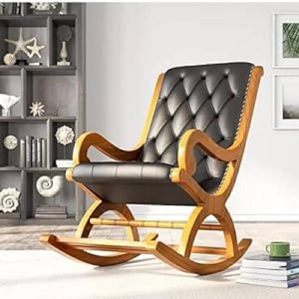 Artistic Interior Crafts Wood Rocking Chair Relax chair Rolling Chair Arm Rest Chair White Cushion Solid Wood 1 Seater Rocking Chairs