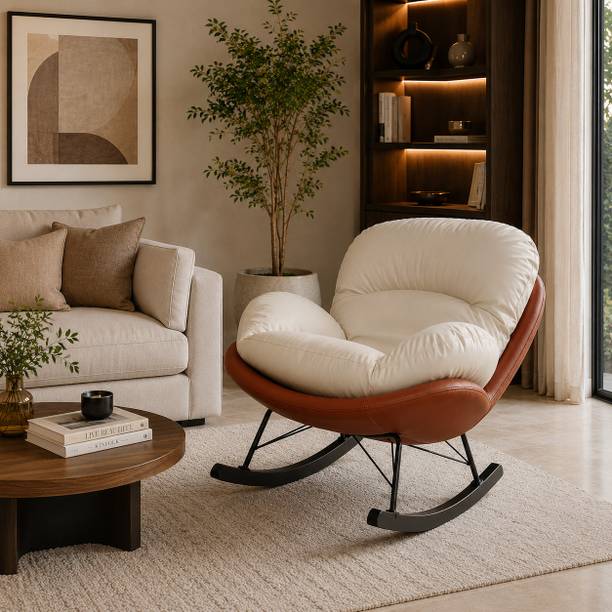 THE ATTIC The Attic Rocksy Lounge chair, modern rocking chair, Peach, Beige Fabric 1 Seater Rocking Chairs