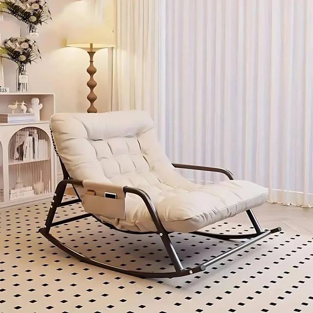 Woodensure Metal Rocking Chair with Cushion & Side Pocket, Relaxing Recliner Chair for Home Metal 1 Seater Rocking Chairs
