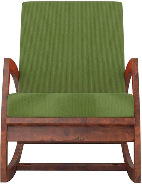 Custom Decor Sheesham Wood Rocking Chair for Adults | Wooden Rocking Chair (Green Cushions | Mahogany Finish) Solid Wood 1 Seater Rocking Chairs
