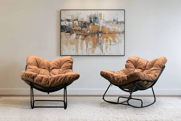 fedea ann studio NIREA Self Relaxing Easy Couch, Rocking Chair with Plush Cushion, Tan Brown Fabric 1 Seater Rocking Chairs