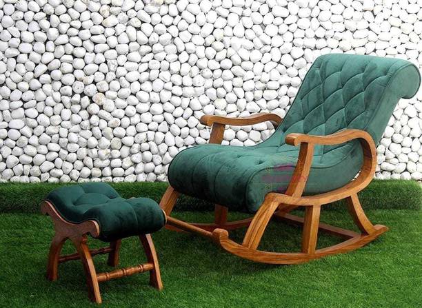 Unique Creation Handicrafts (Sheehsam) Rocking Chair with footrest Wood Rocking Chair /Easy Chair || Fabric 1 Seater Rocking Chairs
