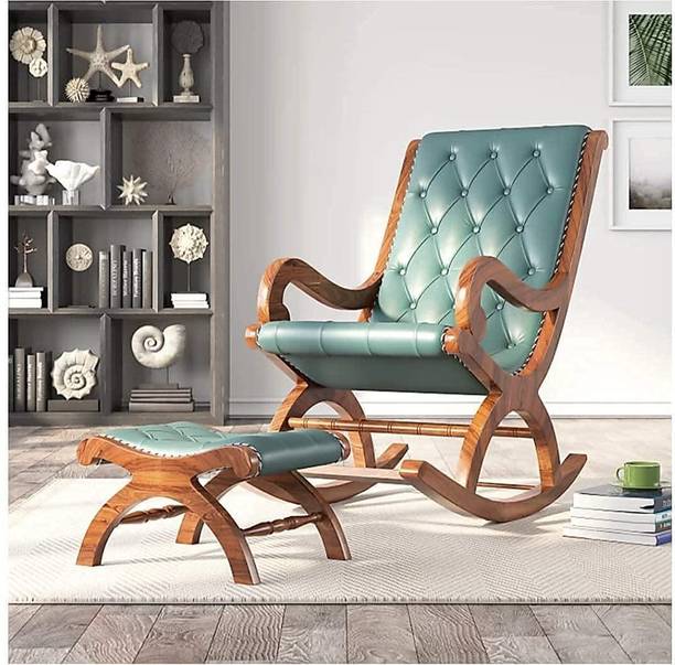 Artistic Interior Crafts Wooden Rocking Chair Relax chair Rolling Chair Arm Rest Chair Green Cushion Solid Wood 1 Seater Rocking Chairs