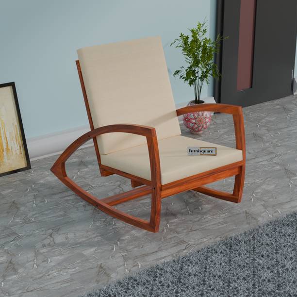 FURNISQUARE Wooden Rocking Chair with Cushion Sheesham Wood Relax Armchair Home Solid Wood 1 Seater Rocking Chairs