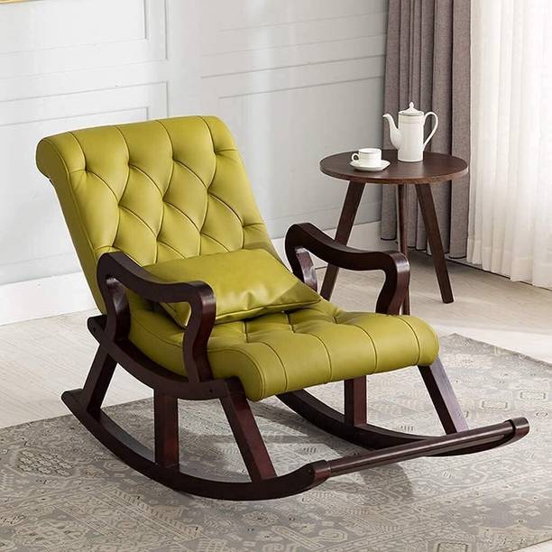 Artistic Interior Crafts Wood Rocking Chair Relax chair Rolling Chair Arm Rest Chair Orenge Cushion Solid Wood 1 Seater Rocking Chairs