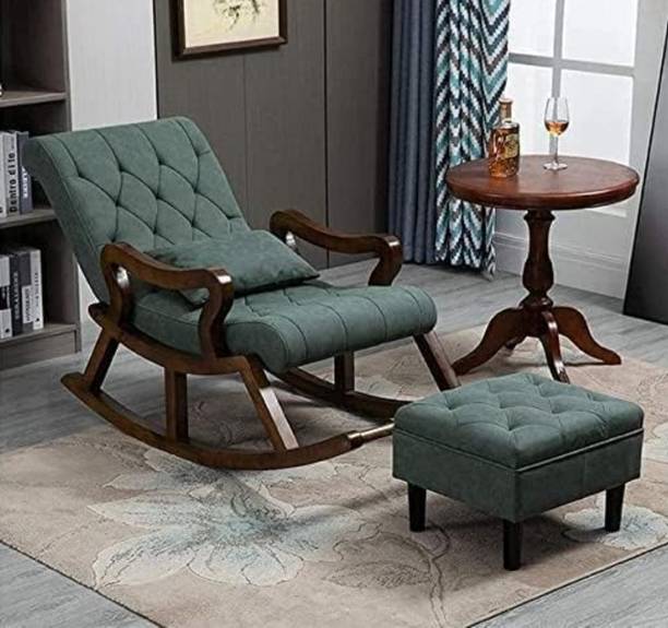 Ess Ess Wood Traders Rocking Chair Walnut Finish With Green Back Seat Solid Wood 1 Seater Rocking Chairs