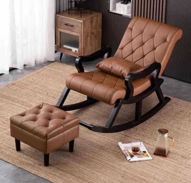 Ess Ess Wood Traders Ess Ess Wood Traders Rocking Chair In Black Finish With Leather Brown Solid Wood 1 Seater Rocking Chairs