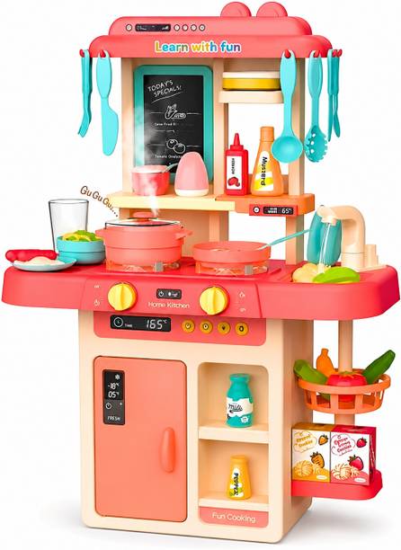Learn With Fun 42 Pieces Kitchen Set Steam Water Light Sound Cooking Toy Playset For Kids