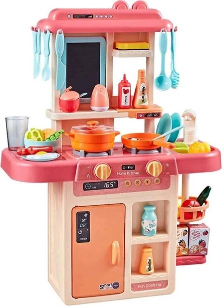 himanshu tex 36-Piece Kitchen Playset, with Realistic Lights & Sounds,Simulation of Spray, Play Sink with Running Water,Dessert Shelf Toy & Kitchen Accessories Set
