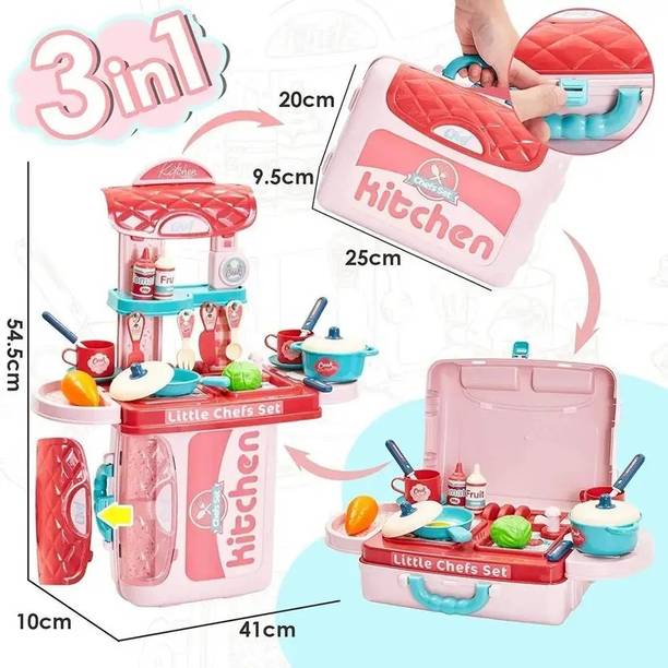 Zuigo 3 in 1 Kitchen Set Portable Pretend Play Little Chef Set with Suitcase for Kids