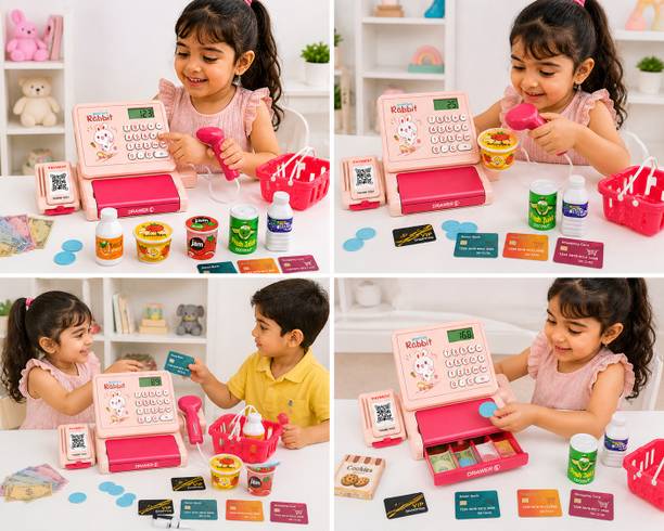 Taabar Kids Cash Register Toy Set Gift, Supermarket Play Toy with Accessories
