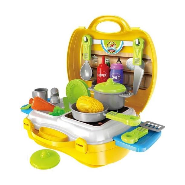 Kids creation 26 Pcs Kitchen Play Set Non Toxic Plastic Unbreakable Toys for Girls with Suitcase Carry Case for Kids