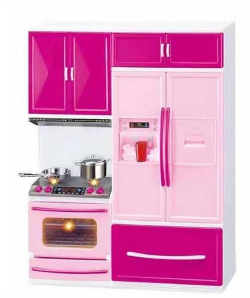 Rumi Pink Toy Kitchen Set with Light-Up Oven & Fridge – Pretend Play for Girls & Boys