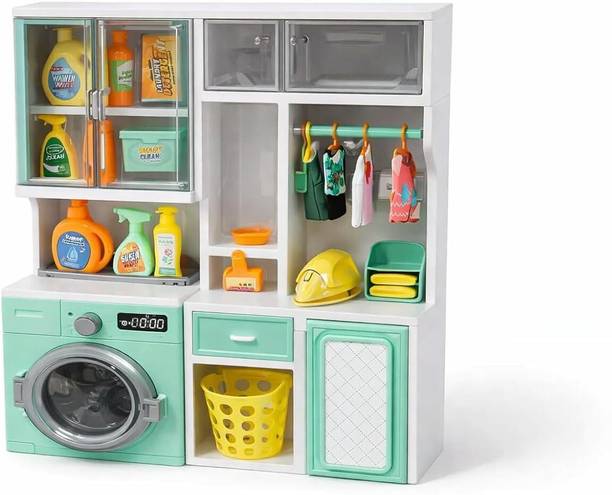 toyquzi Kids Home Toilet Play Set with Washing Machine, Bathroom Accessories,