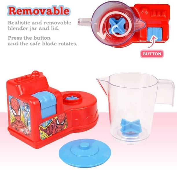 Subhan Blue Mixer Spider Man Themed Operating Plastic Kitchen Pretend Play Toy for Kids