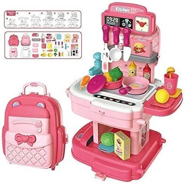 SHARNGA Kitchen Set for Kids 34 Pcs Simulation Portable Kitchen Set for Girls