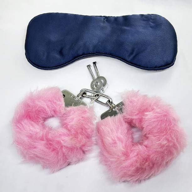 Vintageware Pink Carbon Steel Toy Handcuff With Blue Eye Mask For Role Play, Drama & Movie