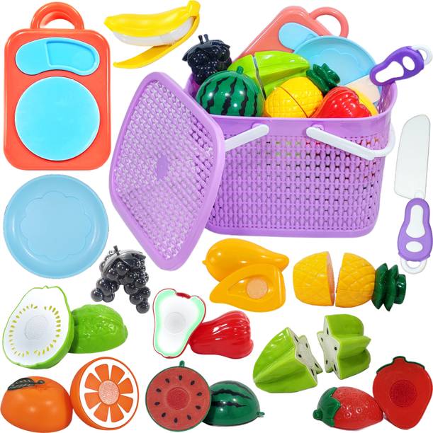 BABRO Bucket With Realistic Cutting Fruits And Chopping Board & Knife