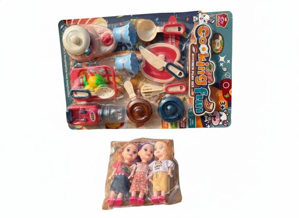 Kmc kidoz Combo Kitchen Toy Set for Kids Fun Cooking Play Kit & Sisters Doll Set for Girls