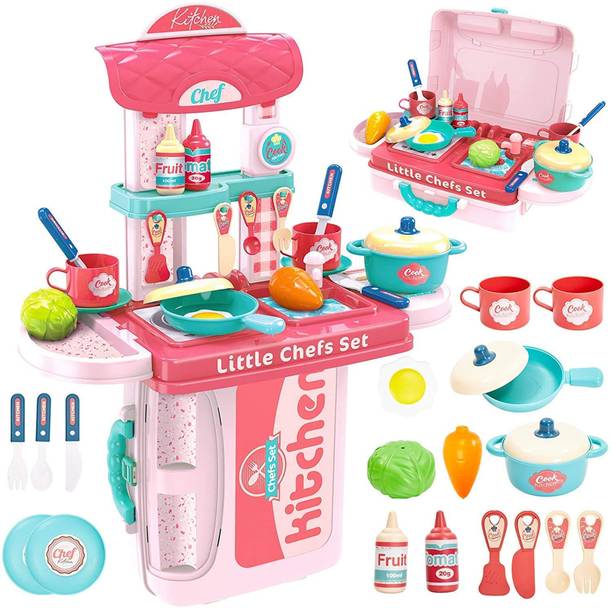 Gomzy 3 in 1 Portable Cooking Kitchen Play Set Pretend Play Food Party Role Toy