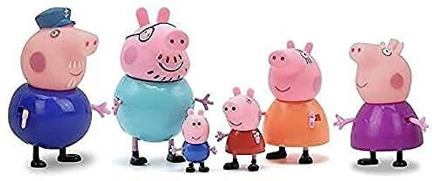 NIYAMAT Pig Family Set of 6 Best Gift for Kids - Pig, George, Daddy Pig, Mommy Pig, Granny Pig, Grandpa Pig, Soft Rubber face