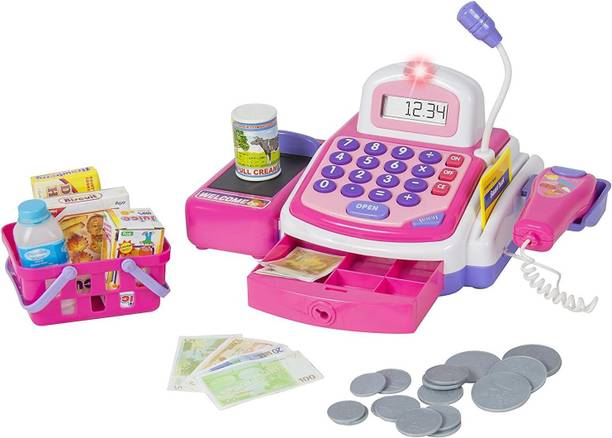kitmeer 2815C Electronic Cash Register with Realistic Actions & Sounds, Pink