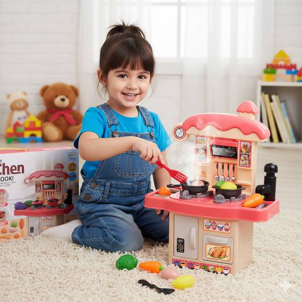 Spark Toy Kitchen Set for Kids Girl 42-Piece , Smoky, Music,Real Water Tap