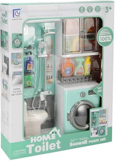 Toyhart 2 DOOR Home Toilet & Laundry Playset, Kids Home Toilet & Shower Room Play Set