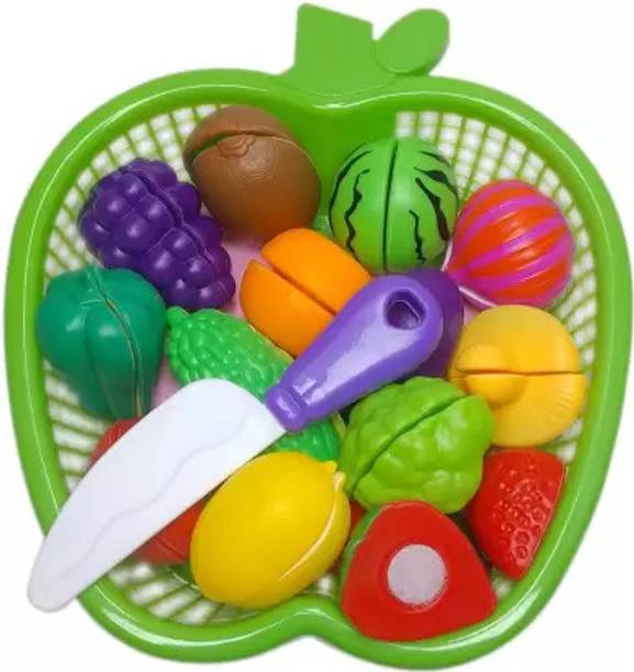 GKNEX new Realistic Slice able Fruits and Vegetable Cutting Toys for Kids Basket
