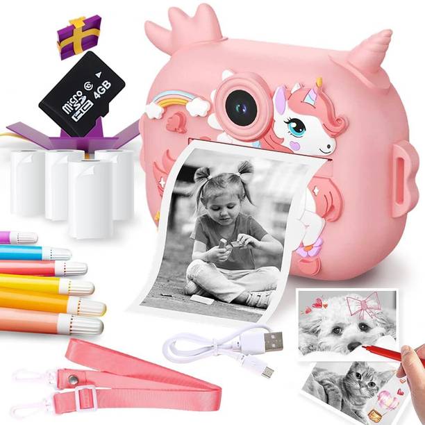 Wembley Unicorn Kids Camera Instant Print Photo with Rolls & Sketch Pens for Girls Boys