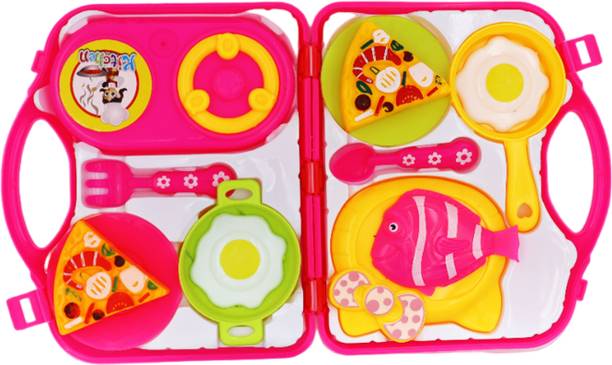 asian Kitchen Set Briefcase Open For Kids Play Set - Pink