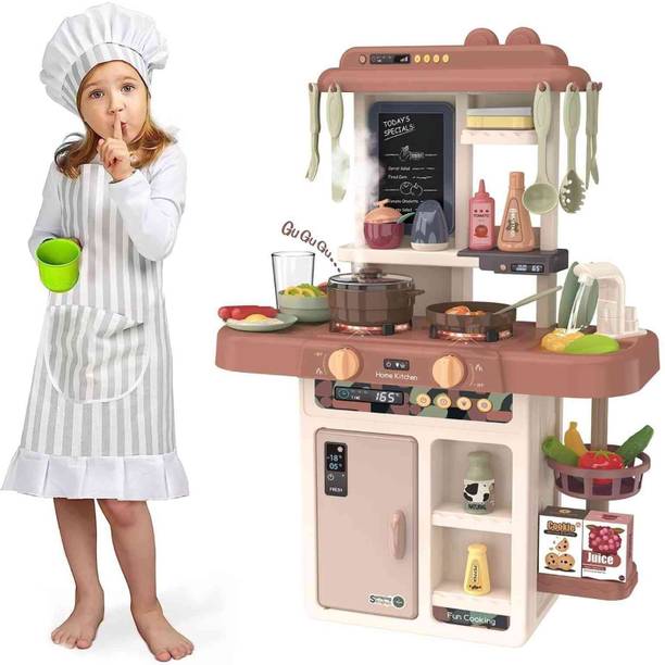 AESGOP Toys Kitchen Set for Kids Girls Big Cooking Set Light and Sound (Brown)