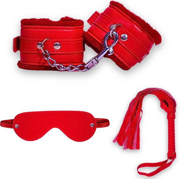 cinrada Handcuff Role Play Kit Red – 3 Pcs Combo Set For Couple Role Play